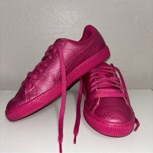 Puma Basket Shoes Womens Sz 6 Pink Synthetic Snakeprint Sneakers
